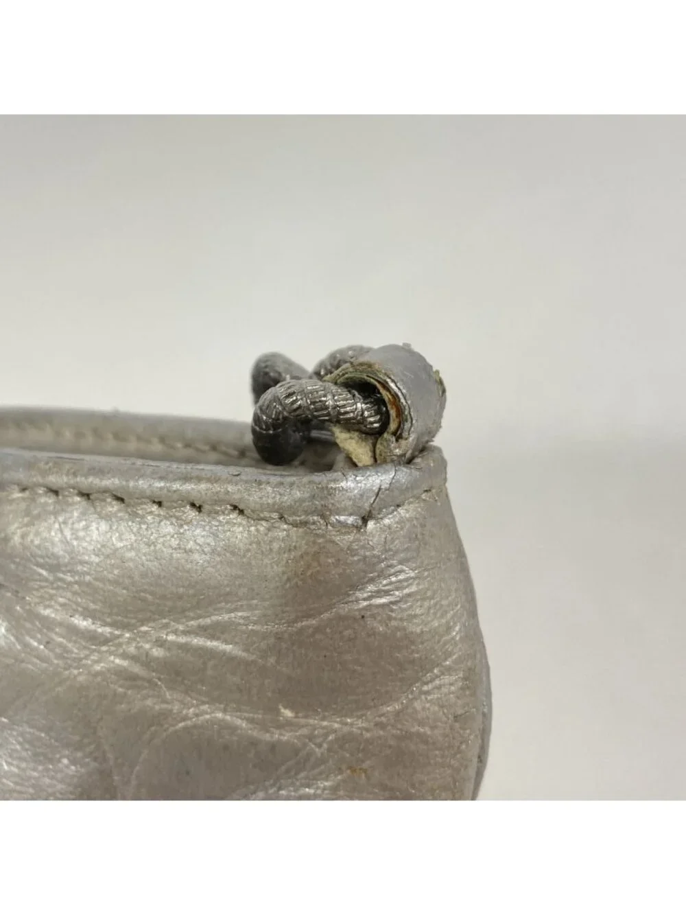 Chanel Pouch Camellia Leather Silver